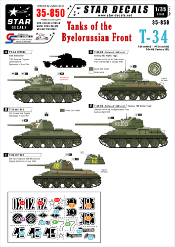 Star Decals 1/35  Tanks of the Byelorussian Front T-34 decals 35850 x - Picture 1 of 2