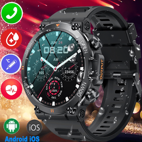 Für Xiaomi Android Smartwatch Herren Taktisch Militär Bluetooth Anruf Blutdruck- - Zdjęcie 10 z 22