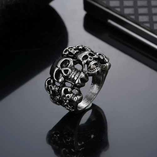 Men's Stainless Steel Unique Gothic Skull Ring Biker Punk Retro Biker Motorcycle - Picture 4 of 12