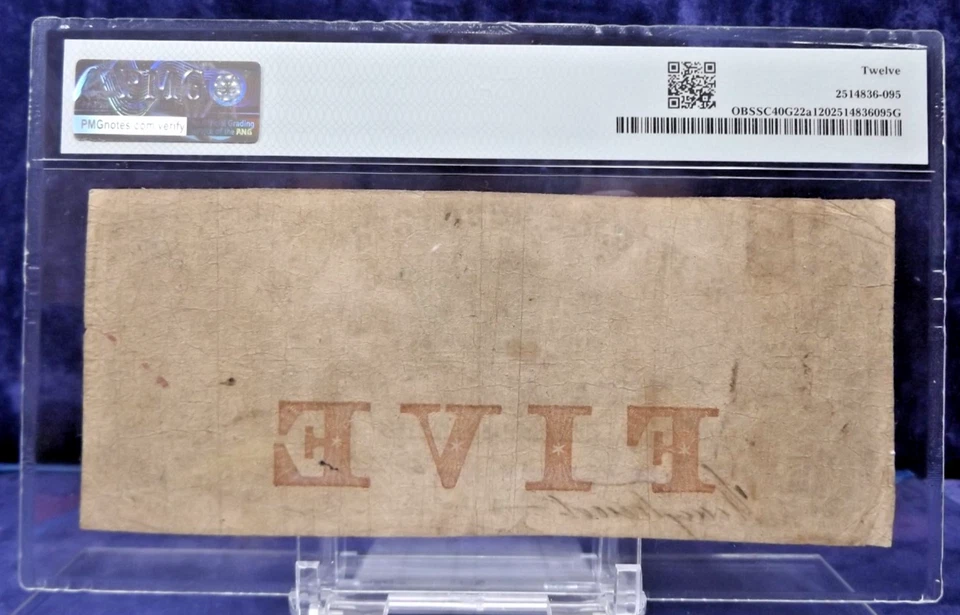 1850-60s $5 Dollars PMG 12 - State Bank South Carolina, Charleston SC40-G22a - Image 4 of 4