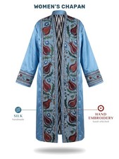 Handmade Uzbek Silk Chapan Robe   Hand-Embroidered Suzani Floral Open-Front Kimo