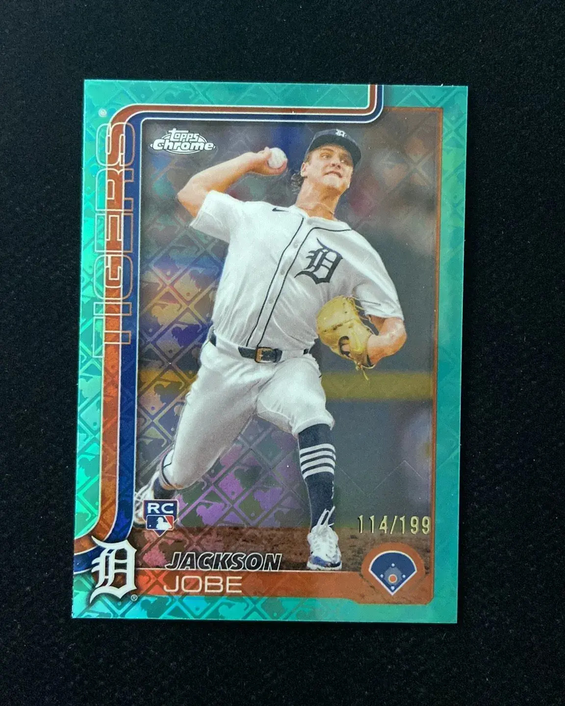 2025 Topps Chrome Logofractor Aqua #249 Jackson Jobe RC Rookie 114/199 Tigers HD