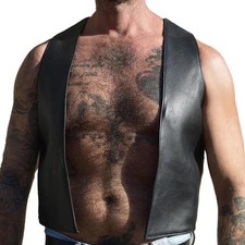 Men Real Leather Bartender Vest Cowhide Bar Waistcoat Open Front Vintage Style