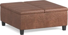 Ellis 36 Inch Wide Contemporary Square Coffee Table Storage Ottoman in Distresse