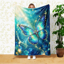 Jeweled Blue Butterfly Coral Fleece Blanket Elegant Nature Decor