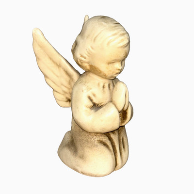 ''Praying Angel'' w/Dirty Face, 3 Inch, Vtg. Porcelain, Kneeling (Antique Finish)