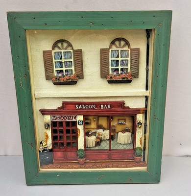 Vintage 3D Shadow Box Diorama - Saloon Bar Taverne Szene - rustikale Holz Wandkunst
