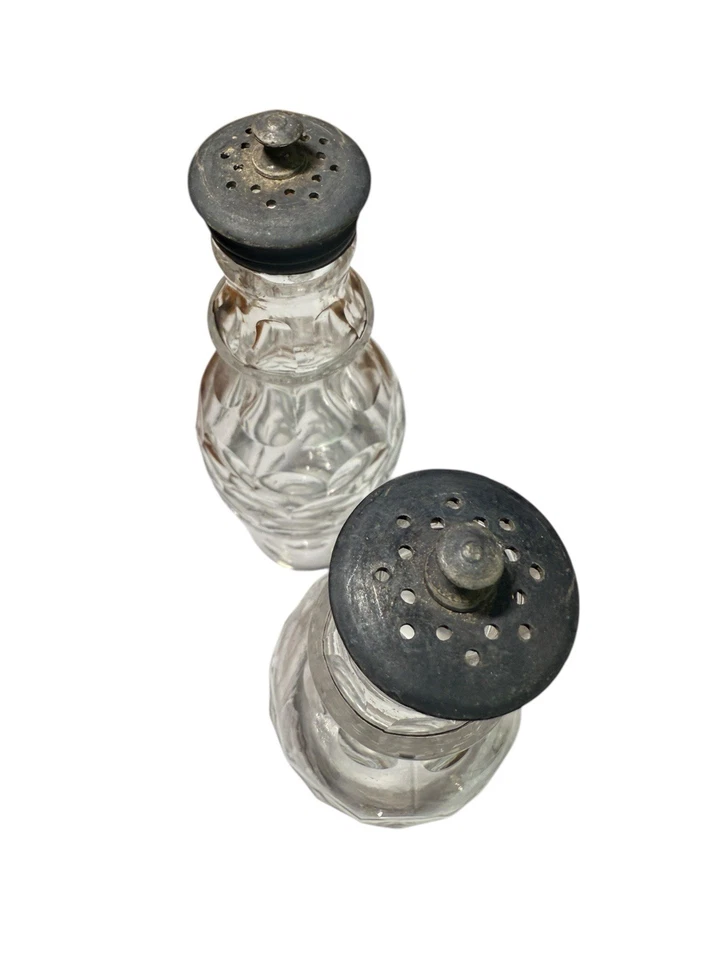 2 cocteleras antiguas victorianas de vidrio condimento de ricino condimento sal pimienta repuesto Foto 3 de 4
