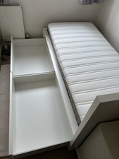 Single Bed Frame with A Mattress Including 2 Storage Boxes White