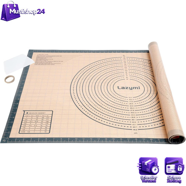 Backunterlage Silikon Groß 91X61 Cm Antihaft Rutschfest Teigmatte Bpa-Frei Grau-image