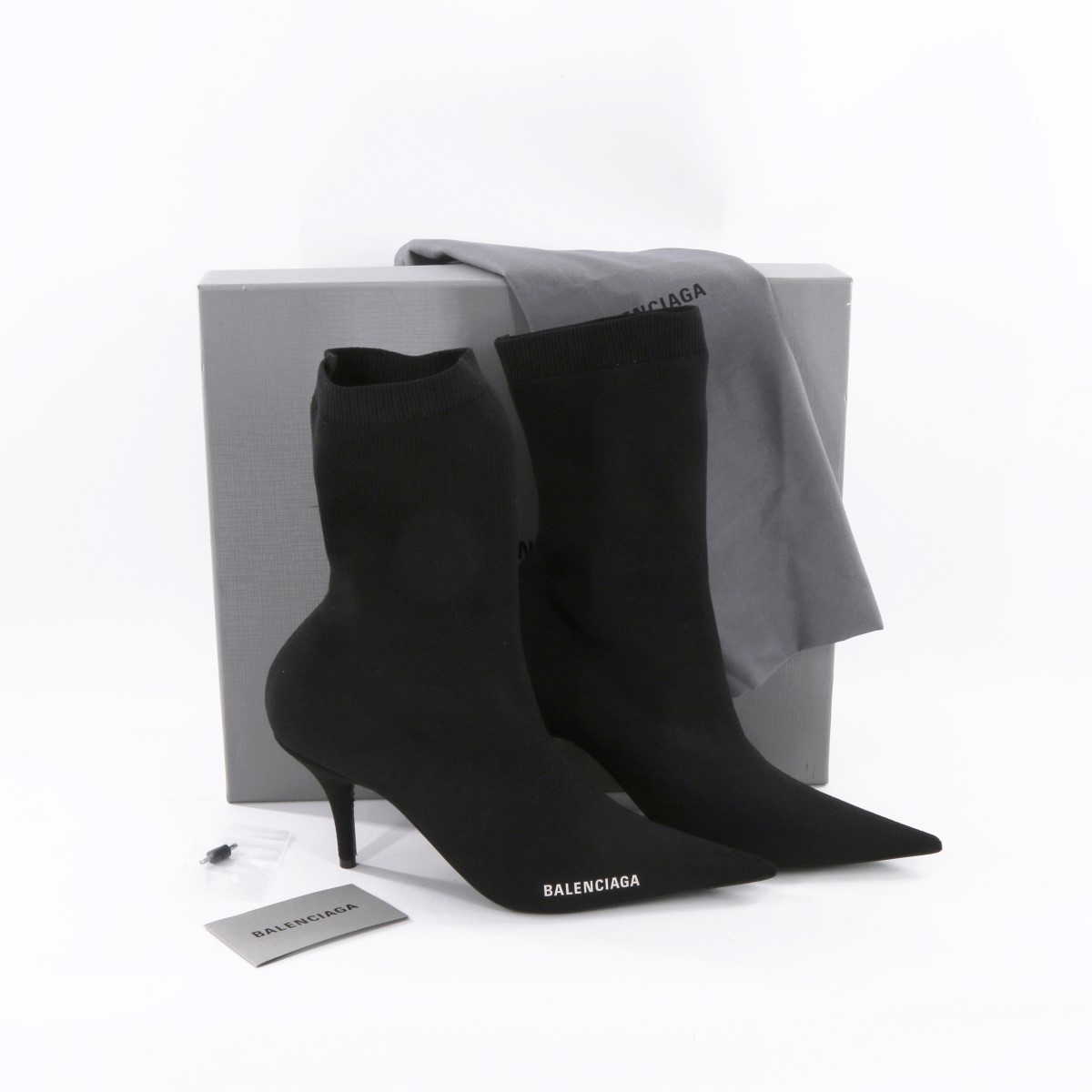 BALENCIAGA 616246W1802 Knife Knit Black Lego Bootie Women Size