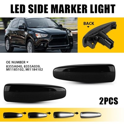 Smoked Lens Sequential White LED Side Marker Lights For Mitsubishi Lancer Mirage