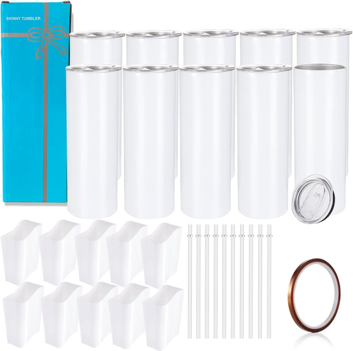 Vasos sublimacion 10 piezas 20oz pared doble con pajillas cinta termica cajas - Picture 10 of 12