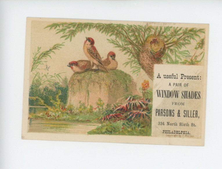 Mr Fancy Cancel Parsons & Siller WIndow Shades Philadelphia Vint Ad Card #1157