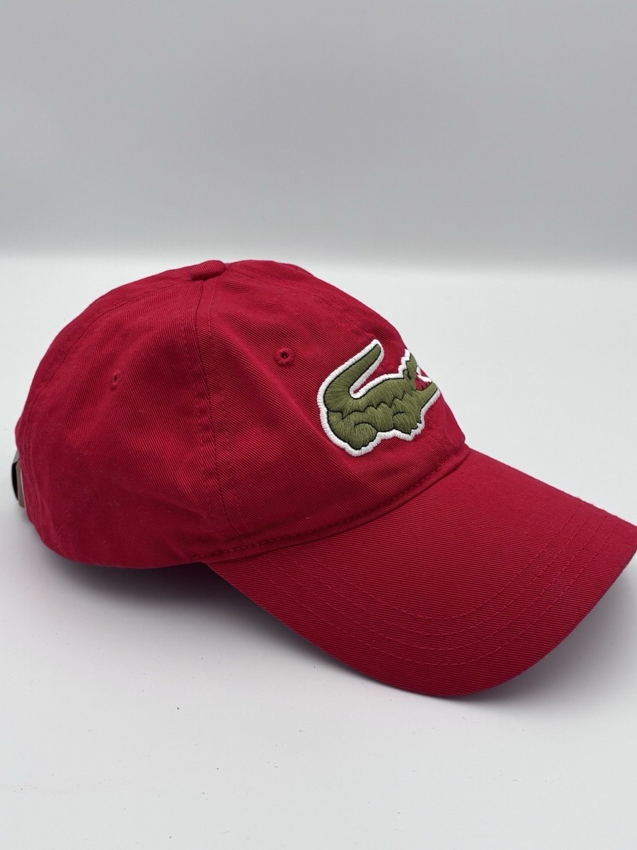 Lacoste Red Baseball Cap Big Croc Logo Leather Strap Dad Hat