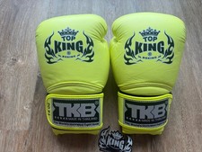 Top King Boxing Gloves 14 oz Neon Green Leather  TKB Thailand