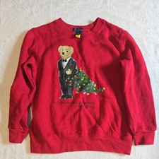 Polo Ralph Lauren Boys 7 Tuxedo Christmas Tree Polo Bear Sweatshirt Red Holiday