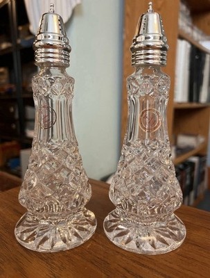 Vintage Crystal Salt Pepper Shakers Made In Germany 24% Lead Hand Cut 7.25 T