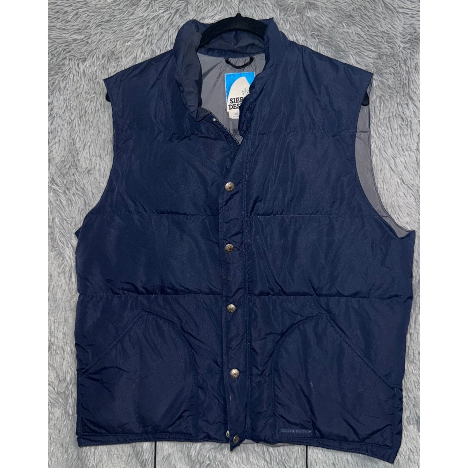 Vintage Sierra Designs Puffer Vest Navy Blue Goose Down Insulated Mens L