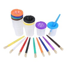 10 Pieces Spill Proof Paint Cups Kids Painting Set with Paintbrushes