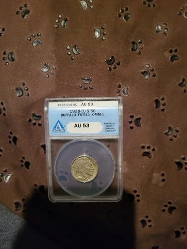 1938 D/S Buffalo Nickel  (FS-511 OMM-1) ANACS AU 53
