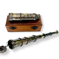 BRASS SPYGLASS TELESCOPE ANTIQUE VINTAGE 15" MARINE TELESCOPE WITH WOODEN BOX