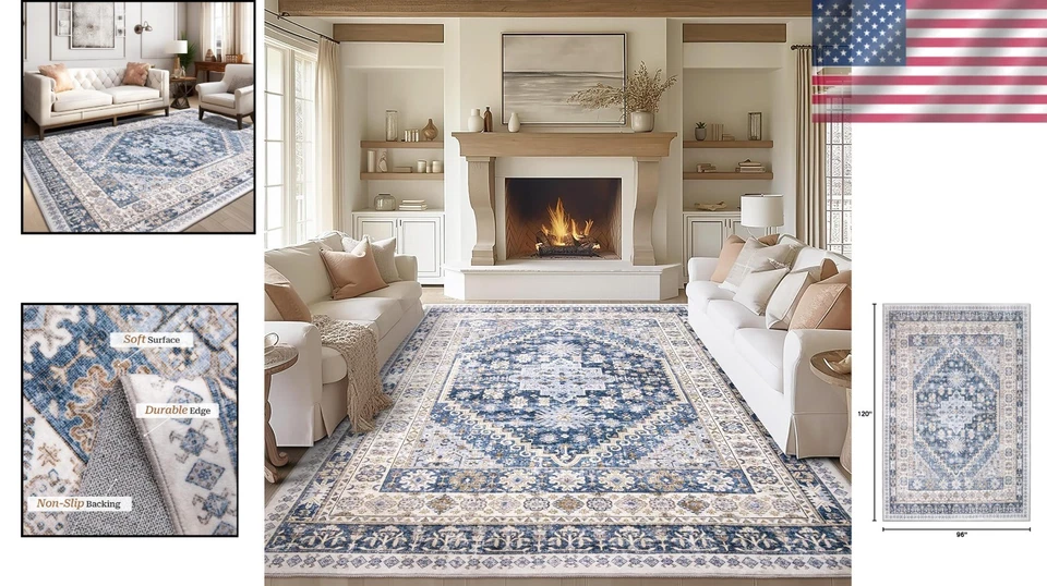 Alfombra versátil de 8'x10' con diseño vintage - perfecta para espacios de alto tráfico Foto 2 de 4