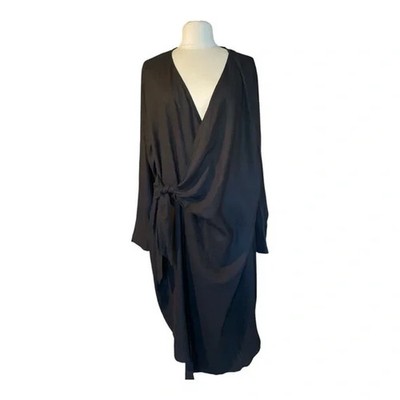 Universal Standard Linen Blend Wrap Shirt Dress Black Size M 18/20