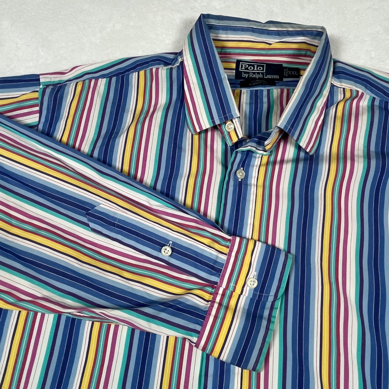 Vtg Polo Ralph Lauren Curham Classic Fit Striped Button Down Shirt Men XXL Multo