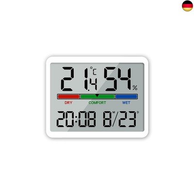 JZK Kleines digitales Raumthermometer-Hygrometer mit Uhr und großem Display, 