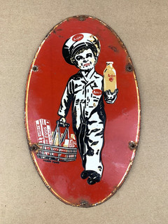 VINTAGE ARDEN DAIRY BOY GASOLINE GAS MOTOR OIL SODA POP PUMP PORCELAIN SIGN