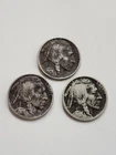 1915-D , 1917-D , 1918-D Bufdalo Nickel Coins / Semi Key Dates / Black Toned