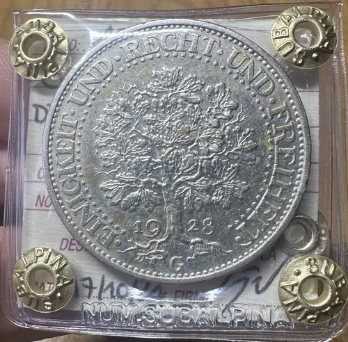 Moneda Alemania Deutsches Reich 5 Marcas 1928G Sellada Spl Subalpina
