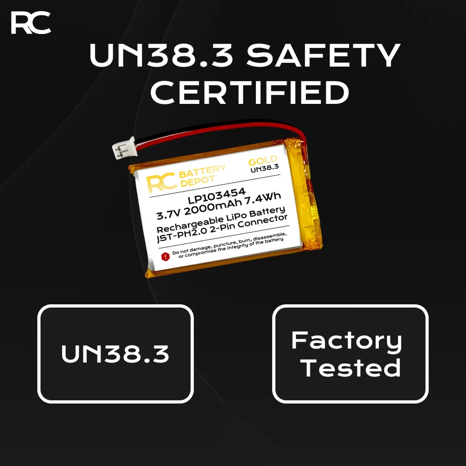 (2 件装) 锂聚合物 3.7V 2000mAh 103450 PH2 Lipo PH 2 可再充电电池 — 第 4/4 张图片