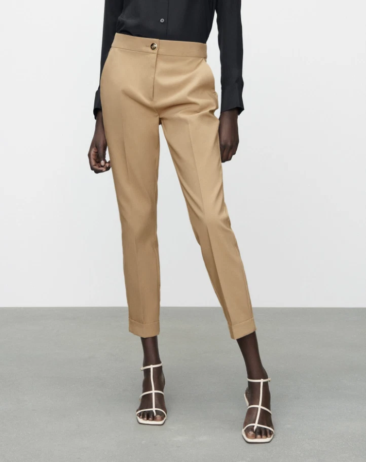 ZARA WOMEN NWT JOGGER WAIST TROUSERS Cigarette PANTS CAMEL 1608 030 L XL
