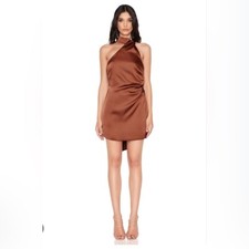 NWT Nookie Satin Entice Mini Dress in Mocha Sz XS $299