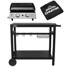2 Burner BBQ Portable Gas Plancha Grill 5kW Hot Plate, with Cover & Trolley