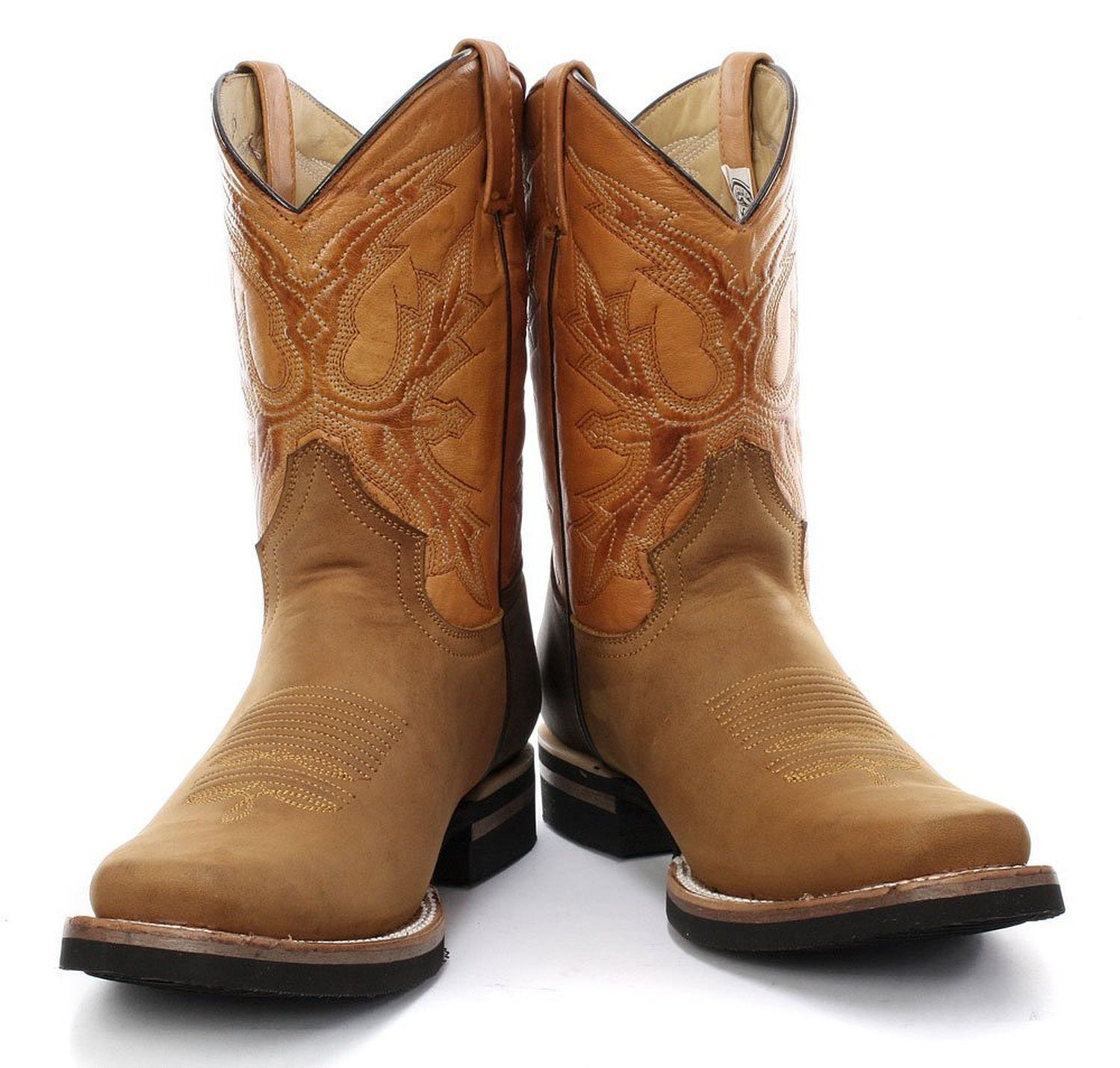 New Grinders El Paso Tan Brown Real Leather Cowboy Boot Slip On Mid