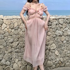Femme Fairy Robe Tulle Fleur Manches Ballons Bretelles Fines A-Line Fluide Neuf