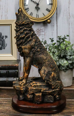 Ebros Howling Wolf Statue 10.5'' Tall Alpha Wolf Pack Figurine in Faux Bronze