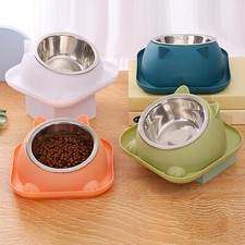 Cat Food Bowl Elevated Inclined Raised Tilted Water Dish Pet Stainless Steel