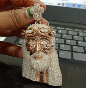 Authentic Mens 3.5" Cubic Zirconia Silver JESUS Religious Pendant Rose Gold Plated