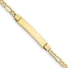 Real 10K Yellow Gold Semi-solid Figaro Link ID Chain Bracelet; 7 inch; Lobster