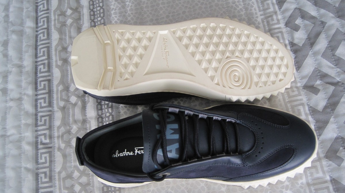 New in Box SALVATORE FERRAGAMO AARON Dark Blue Men sneakers