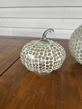 Pottery Barn Small White Mosaic Pumpkin Cloche Halloween Thanksgiving