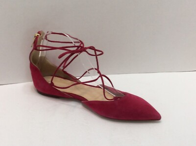 J C CREW Fuchsia Flat Pointed Toe Flat Gladiator Tie Up Shoes Size US7.5M 37.5EU
