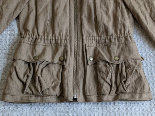 Chaqueta J Crew Mujer 4 Marrón Utilidad Cremallera Completa Cuello Bolsillos Lona Rayón - Imagen 5 de 13