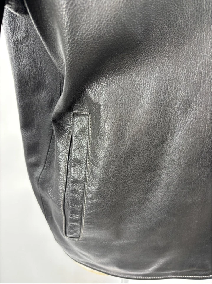 Men's Vertical Leather Jacket, Black, Size M - Image 2 of 4