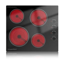 Amzgachfktch Built-in Electric Ceramic Cooktop 24 in With 4 Burner Knob Control