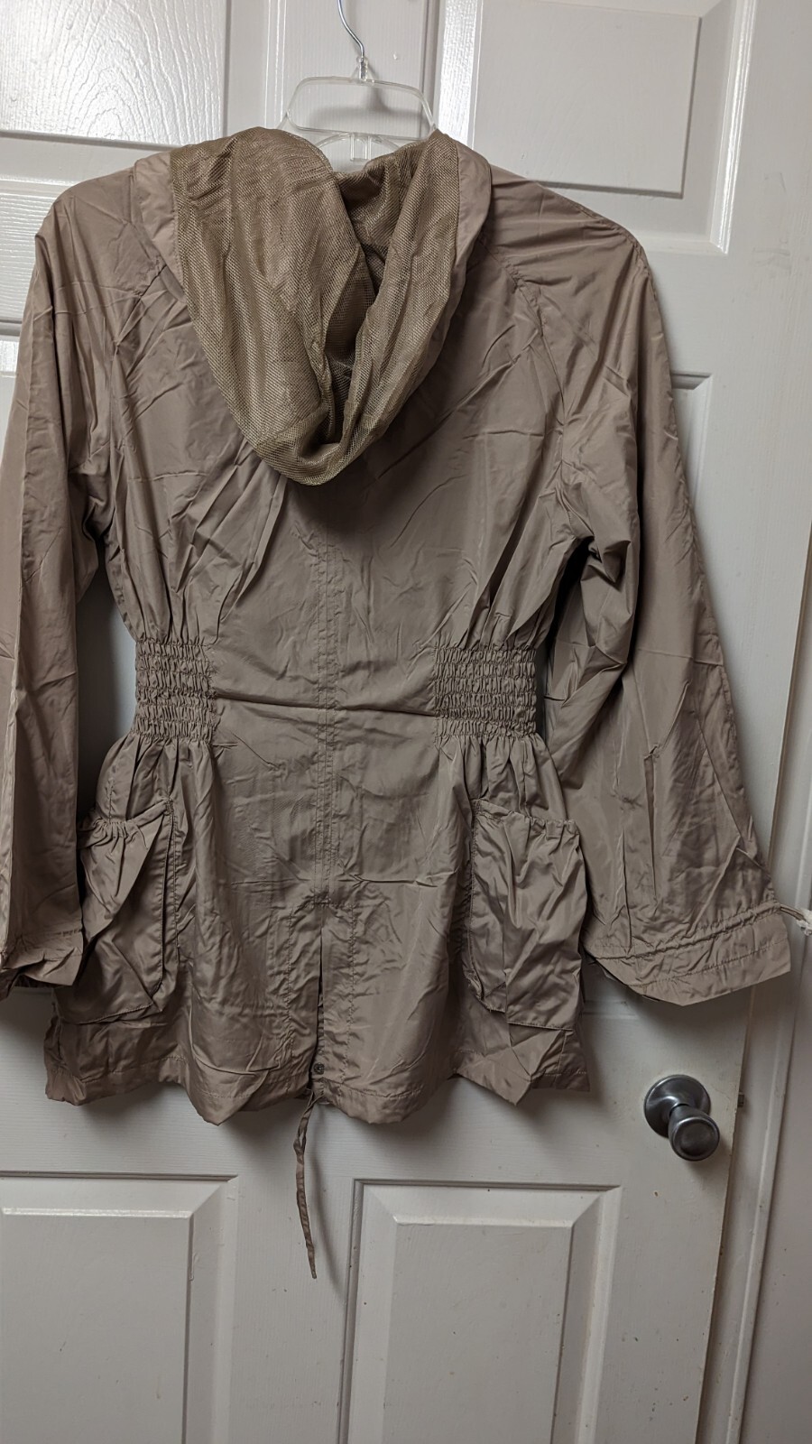 Women's Utility Jacket, Removable Hood, Zipper, Pockets, Elastic Waist